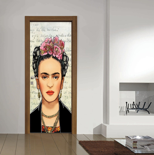 Vinilo Para Puerta Frida Kahlo Letras Diego Autoadhesivo