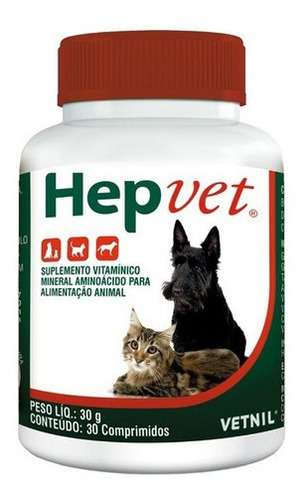Suplemento Hepvet 30 Comprimidos Vetnil Gorduras E Proteínas