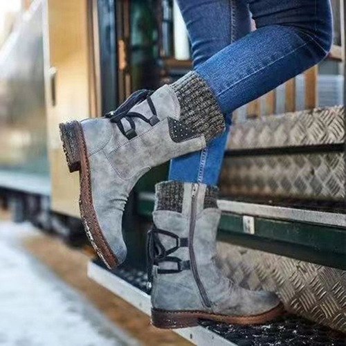 Botas De Nieve Con Cordones Y Espalda Cálida De Invierno Par