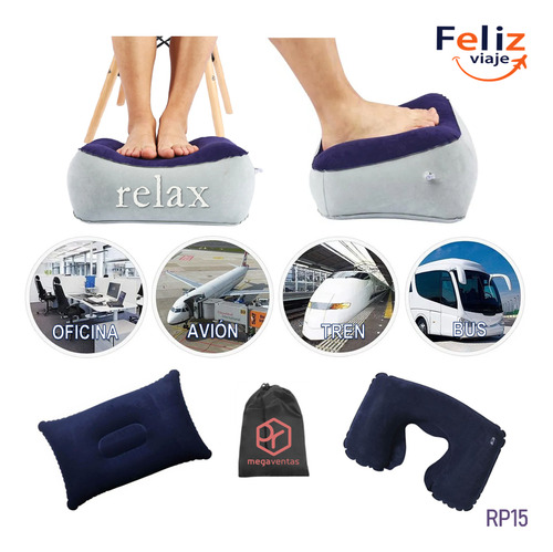 Cojín Inflable Kit Viajes Avión Bus Tren Pies Cuello Espalda