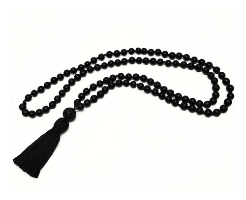 Japa Mala Collar Rosario Hindú 108 Cuentas De Piedra Negra