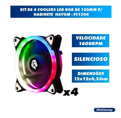 Kit 4 Fan Cooler Led Rgb Gamer 120mm Para Gabinetes