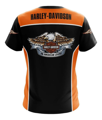 Imagem 2 de 3 de Camiseta Camisa Harley Davidson Moto Casual Preto E Laranja