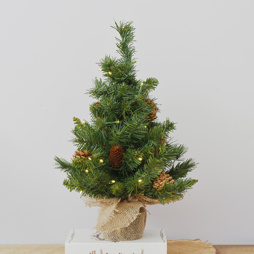 Árbol De Mesa De 1.5 Pies Con Batería Led Y Piñas