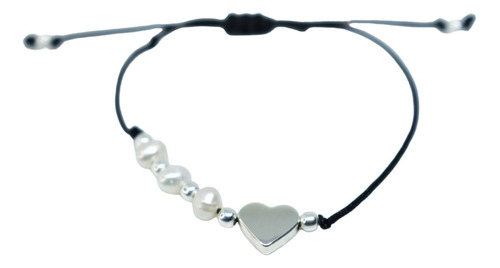 Pulsera De Corazón Con Perlas Y Plata 925  Hecha A Mano 