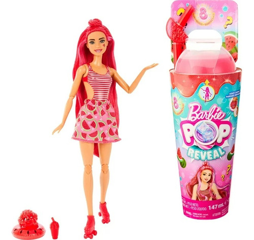 Barbie Pop Reveal Fruit Series Watermelon Crush Doll, 8 Surp