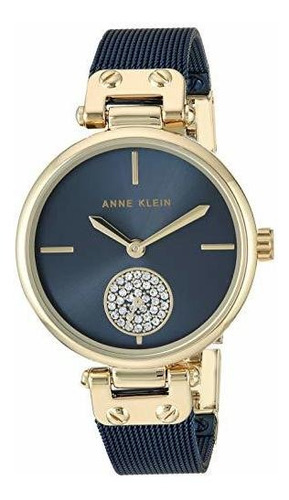 Reloj Mujer Anne Klein Cristales Swarovski 33 Mm Ak/3001gpbl Color de la correa Azul marino Color del bisel Dorado Color del fondo Azul marino
