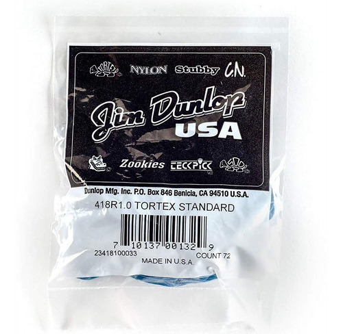 Caña de guitarra estándar 72 Dunlop Tortex, 1,0 mm, 418r, azul