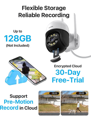 Zosi C289 Wifi Pan Tilt Security Camera Al Aire Libre, Detec