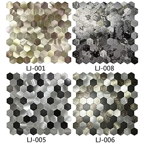 5 Azulejos Autoadhesivos De Metal Forma De Hexágono, A...