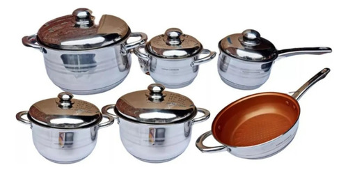 Juego De Ollas De Acero Inoxidable Quirurgico Cooper Plateado