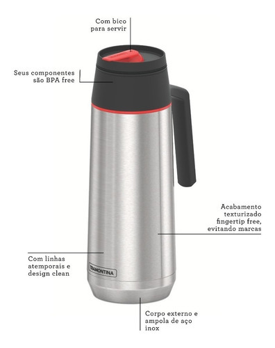 Botella termo de agua fría y caliente para café, 750 ml, color C9355, de Casa Tramontina