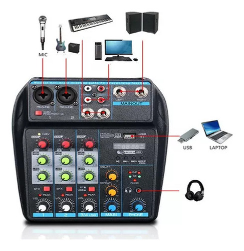 Yu Mini Mezclador De Sonido Digital, 48v 4 Canales Mp3 Usb