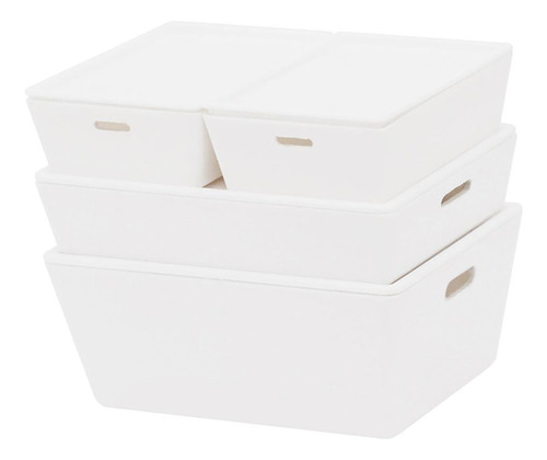Caja De Almacenamiento De 4 Piezas Con Tapa Para White_abs