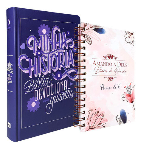 Bíblia Devocional Garotas Minha História Nvt Roxa E Caderno Anotação Feminino