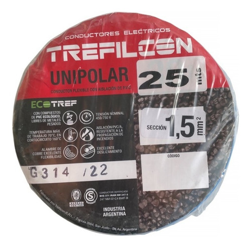 Cable Unipolar 1.5mm Normalizado Trefilcon Rollo X 25mts E.a