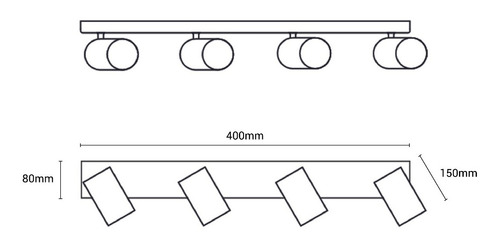 Imagen 3 de 6 de Lampara Cuádruple Adosar Orientable Negro/blanco - Unilux