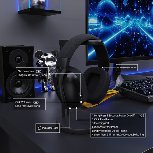 Auriculares Inalámbricos Para Juegos Attack Shark L80 Pro Color Negro