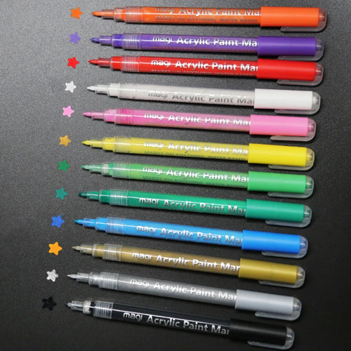 12 Marcadores Acrílicos 0.7mm Plumas Para Colorear