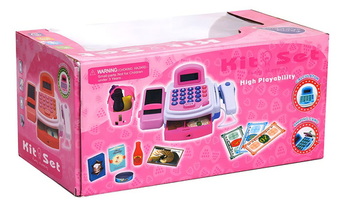 Caixa registradora de brinquedos CAMP EXPRESS com calculadora rosa e branca