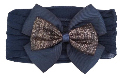 Faixa De Cabelo Para Bebe Turbante Com Laço Cor Azul-escuro