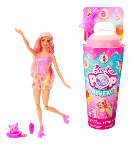 Barbie Pop Reveal Fresa Con Vaso Ropa Y Mascota Incluidas