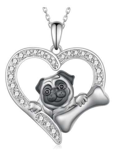 Collar Feijiesi Pug De Plata De Ley 925, Collar Con Colgante