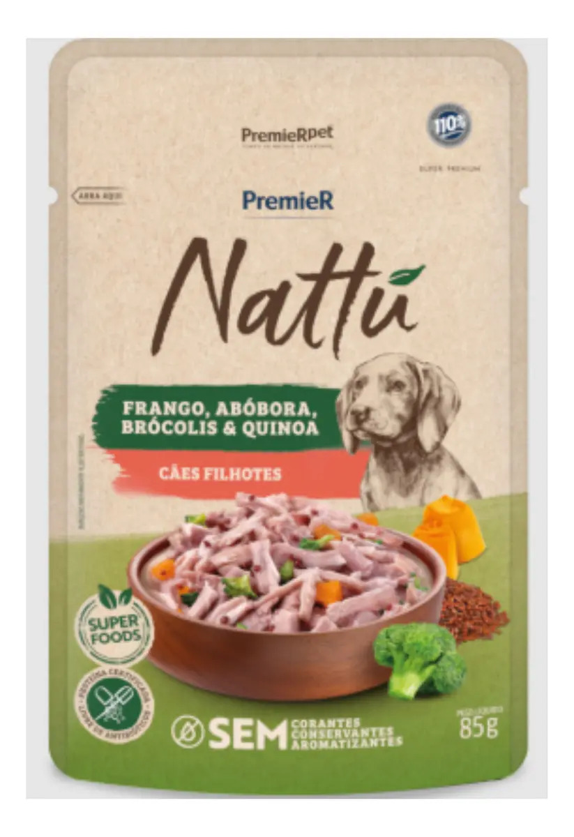 Kit 20 Sachê Premier Nattu Cão Filhote Frango Abobora 85g