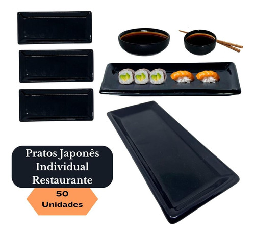 50 Pratos De Mesa Restaurante Japones Kakusara 19x8.5 Preto