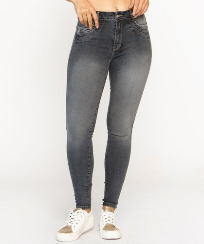 Best West Jeans Mujer Tobillero Miel Tiro Alto 1365 Gris