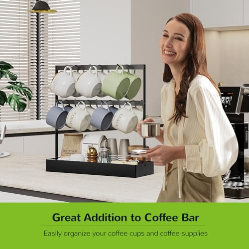 Soporte Para Tazas De Café Con Ganchos Y Almacenamiento.