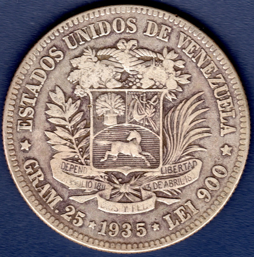 Moneda De 5 Bolívares De 1935 Fuerte De Plata