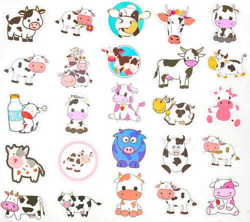 Aowplc Paquete De 50 Pegatinas De Vaca, Vinilo Impermeable,