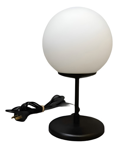 Aplique 1 Luz Negro Elyn C/ Globo Vidrio Opal Satinado 15cm