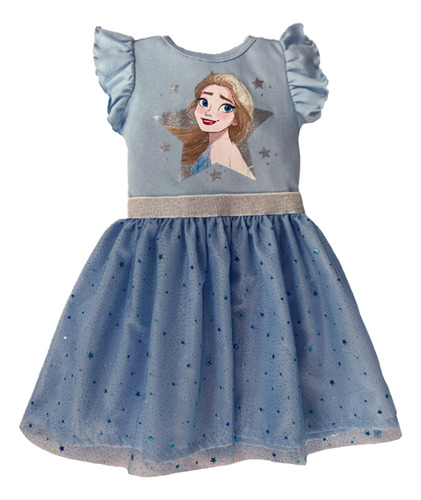 Vestido Algodon Disney Con Estampado Elsa