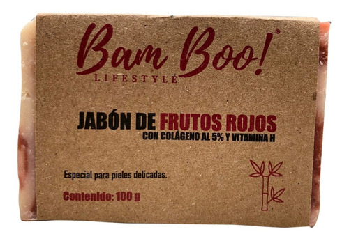 Imagen 1 de 5 de Jabón Frutos Rojos Con Colágeno Y Vitamina H 100 Gr Bam Boo!