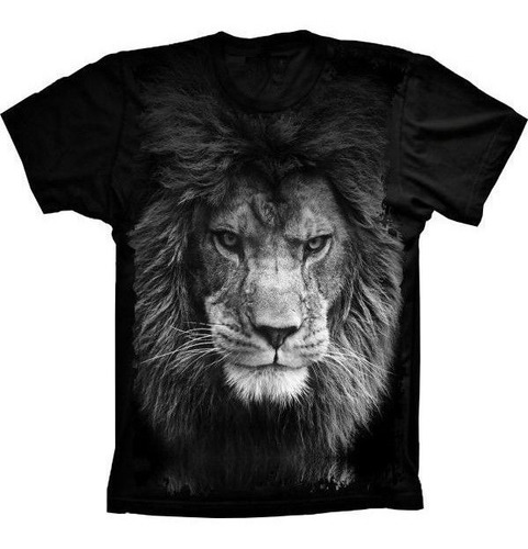 Camiseta Estilosa 3d Animais - Leão Negro 