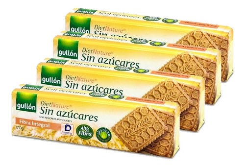 4x Bisoito Gullon Zero Açucar Fibra Integral 170g