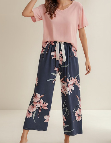 Pijama Elegante Dama Mujer Ropa De Dormir Suave 2 Piezas