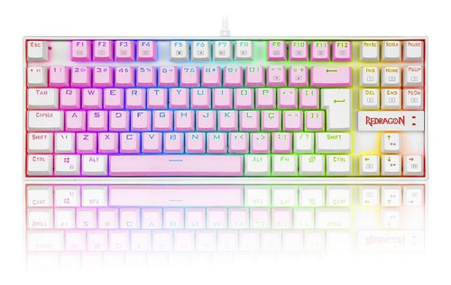 Teclado Mecanico Kumara Brown Redragon K552pw Rosa E Branco Cor de teclado Rosa/Branco Idioma Português Brasil