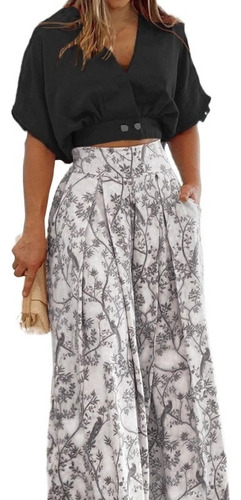 Conjunto De Camisa Y Pantalón Ancho Con Estampado Holgado