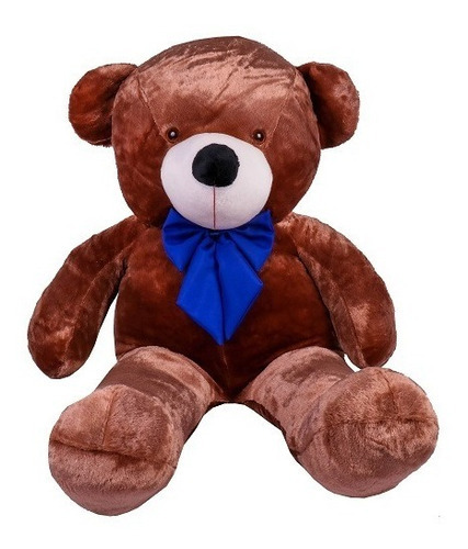 Urso De Pelúcia Gigante Teddy - Grande - Laço Personalizado Cor Urso Mel Com Laço Azul