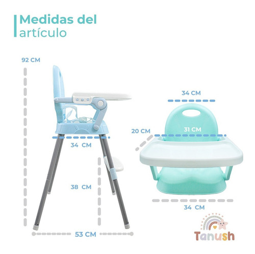 Silla Alta Bebe Periquera Para Comer Convertible 3 En 1 Color Verde Clásica