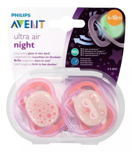 CHUPETE SILICONA PHILIPS AVENT NOCTURNOS 6 - 18 MESES 2 U