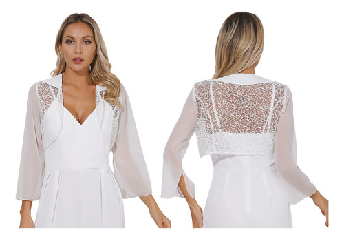 Cárdigan #m -xl Elegante De Encaje Corto Con Parte Delantera