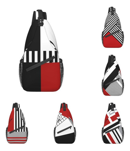 Mochila Bandolera Casual Con Estampado De Rayas Geométricas Para Hombre