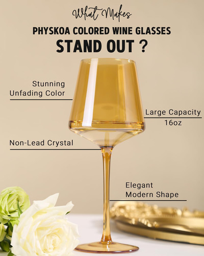 Physkoa Juego De Copas De Vino Ámbar De 6-18 Oz Copas De Vin