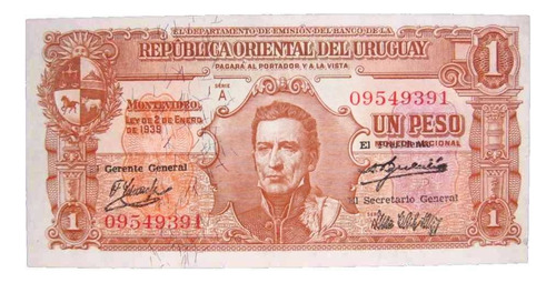Billete 1 Peso Brou 1939 Serie A Impecable Unc Vea Las Fotos