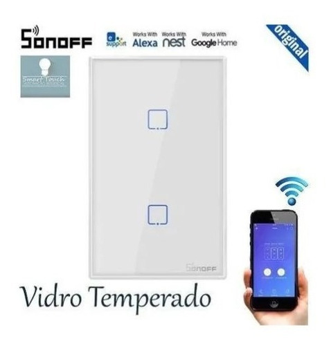 Interruptor Wi-fi Automação 2 Canais + Rf433 Sonoff T2us2c-t