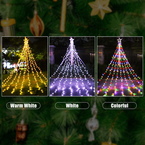Lamp String Tree String Lights Waterfall Pentagram Patio